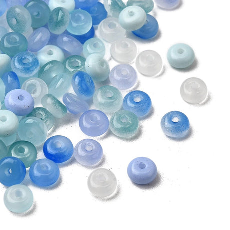 Rondel glasperler, Blå nuancer str. 6 - 6,5mm (100 stk.) - Uniq Perler - 115631