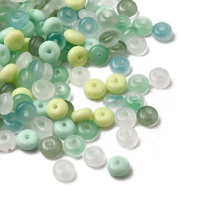 Rondelle glass beads, Green shades size 6 - 6.5mm (100 pcs.) - Uniq Perler - 115632