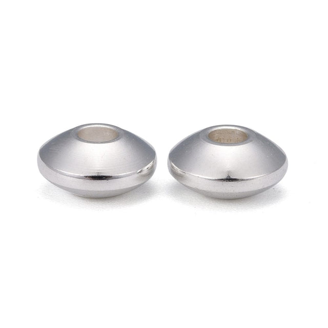 Rondel Stål Perler, Forsølvet, 6x3mm,(10 Stk.) - Uniq Perler - 112280