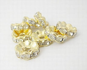Rondelle mit klarem Stein - Vergoldet (10mm), 25 Stück - Uniq Perler - 0001489563