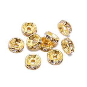 Rondelle mit klarem Stein - Vergoldet (6x3mm), 20 Stück - Uniq Perler - 418844