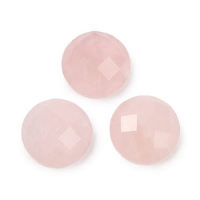 Rosa Quarz Cabochon - Rund, Facettiert (16x6mm) 1 Stück - Uniq Perler - 115424