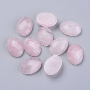 Rose Quartz Cabochons – Faceted, Oval (13x18x6mm) 1 pc - Uniq Perler - 