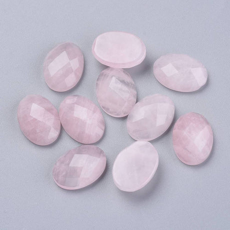 Rosa Kvarts Cabochoner – Facetterede, Ovale (13x18x6mm) 1 stk - Uniq Perler - 