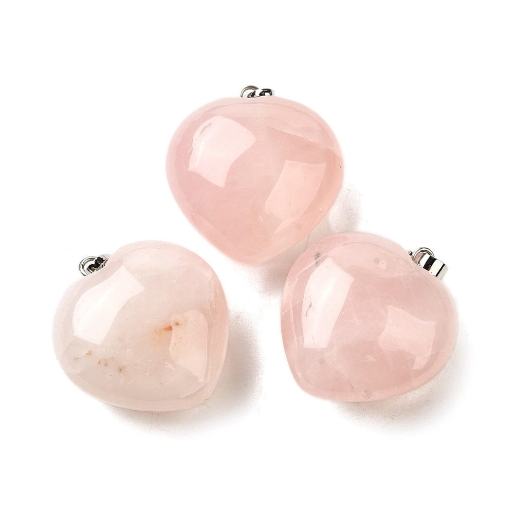 Rosa Kvarts Hjerte Vedhæng – Platin Farvet (25x27mm) - Uniq Perler - 115888