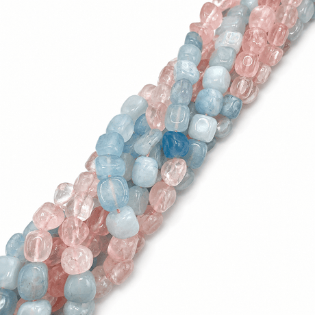 Rosakvarts & Akvamarin – Farve Mix, Nuggets (5–14mm) - Uniq Perler - 593516