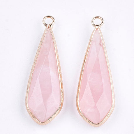 Rosakvarts Dråbe Vedhæng - Rosa, Facetteret (36x12mm) - Uniq Perler - 112907