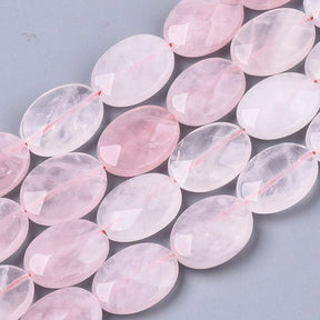 Rosenkvartsperler – Ovale, fasetterte (16x12x5~6mm)