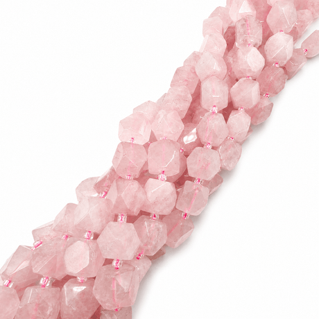 Rosakvarts Perler – Rosa, Facetterede Nuggets (11,5~12,5x9~13x9~12mm) - Uniq Perler - 123856
