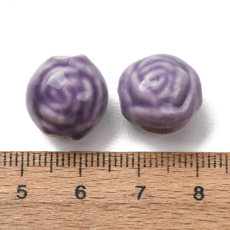 Rosenformede Porcelænsperler – Lilla (14mm) 6 stk. - Uniq Perler - 122832