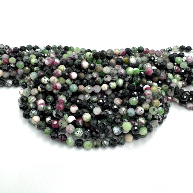 Rubin I Zoisit – Facetteret, Grøn/Lilla Natursten (4mm) - Uniq Perler - 114305