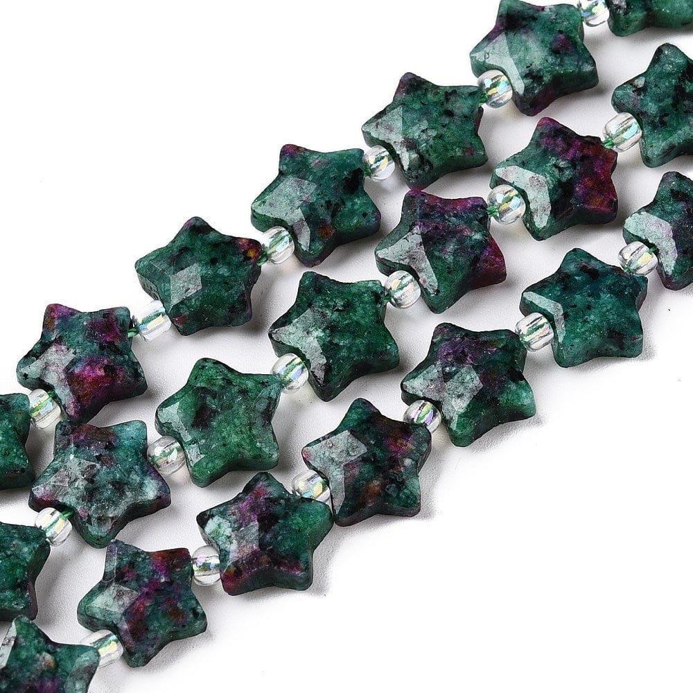 Rubin i Zoisit – Stjerneformet, Facetteret Natursten (9x11mm) - Uniq Perler - 98998291