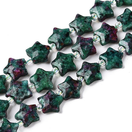 Rubin i Zoisit – Stjerneformet, Facetteret Natursten (9x11mm) - Uniq Perler - 98998291