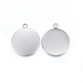 Round Cabochon Pendant in Water-resistant Steel – (25mm) 6 pcs - Uniq Perler - 
