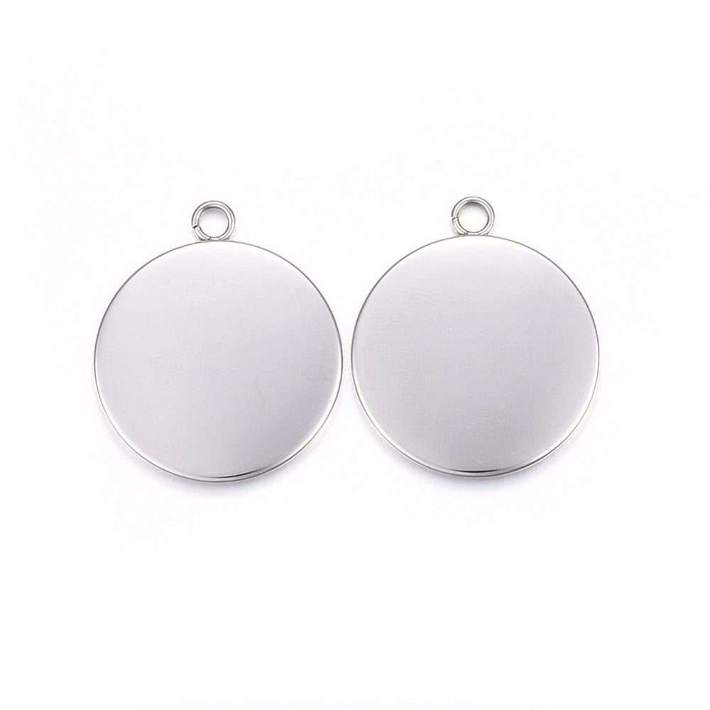 Runde Cabochon Vedhæng i Vandfast Stål – (25mm) 6 stk - Uniq Perler - 