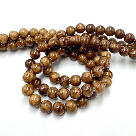 Runde Jade Perler – Coffee (8mm, Streng) - Uniq Perler - 116121