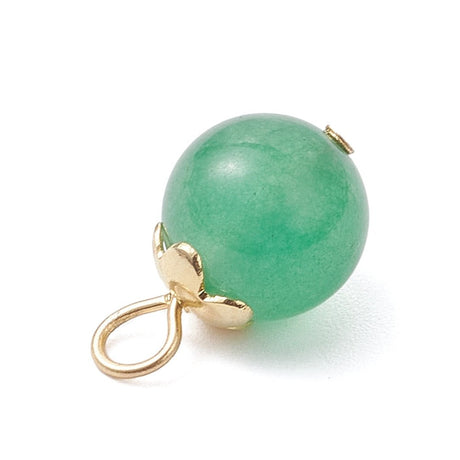 Runde Naturstens Vedhæng – Forgyldt Stål (14x8mm) 21 stk - Uniq Perler - 