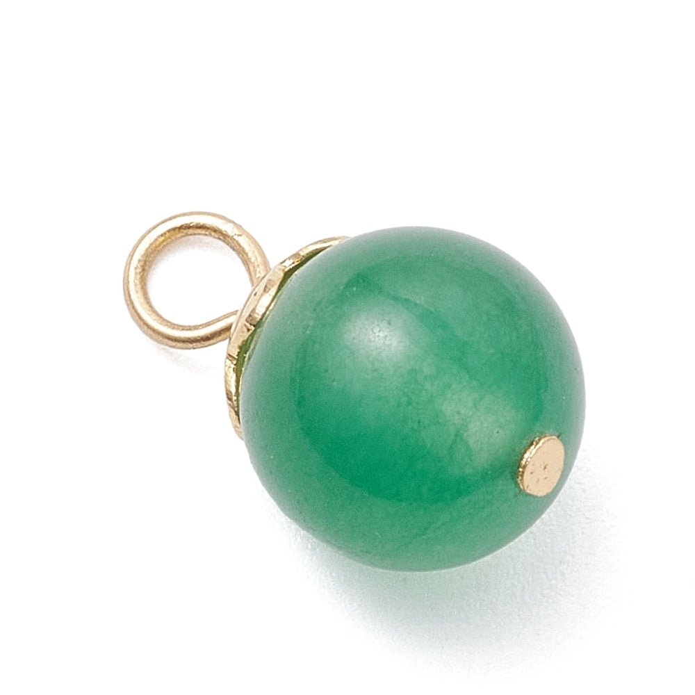 Runde Naturstens Vedhæng – Forgyldt Stål (14x8mm) 21 stk - Uniq Perler - 