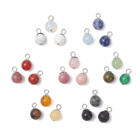Runde Naturstens Vedhæng – Stål (14x8mm) 21 stk - Uniq Perler - 