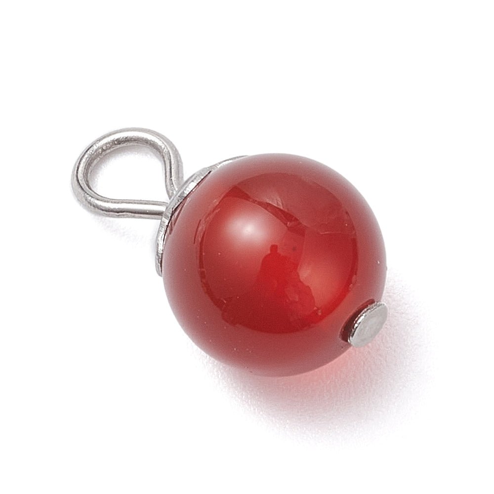 Runde Naturstens Vedhæng – Stål (14x8mm) 21 stk - Uniq Perler - 