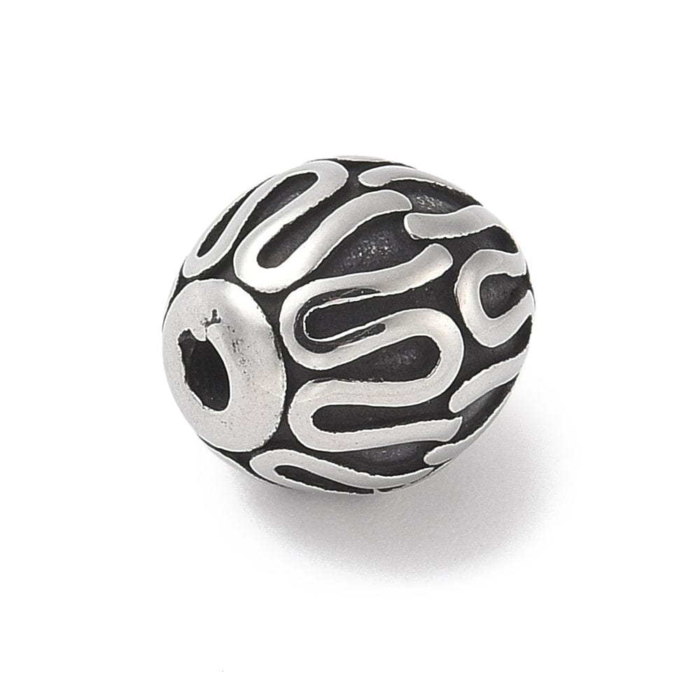 Runde Perler i Stål – Tibetansk Mønster, Antik Sølv (9,5mm) - Uniq Perler - 116008