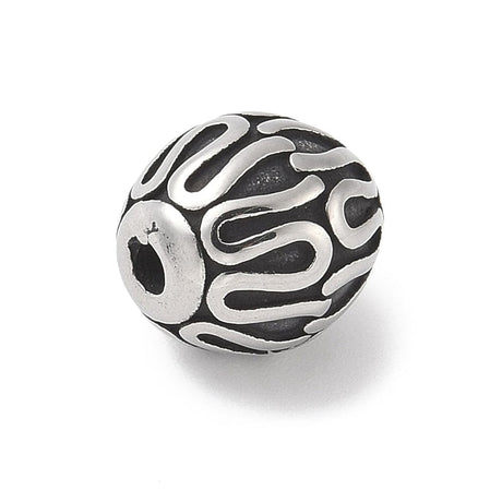 Runde Perler i Stål – Tibetansk Mønster, Antik Sølv (9,5mm) - Uniq Perler - 116008