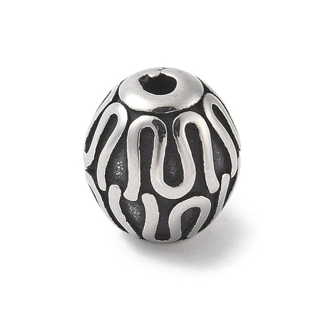 Runde Perler i Stål – Tibetansk Mønster, Antik Sølv (9,5mm) - Uniq Perler - 116008