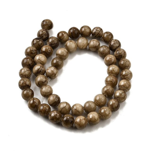 Runde Striped Stenperler – Farvet Coffee (8mm, Streng) - Uniq Perler - 116121