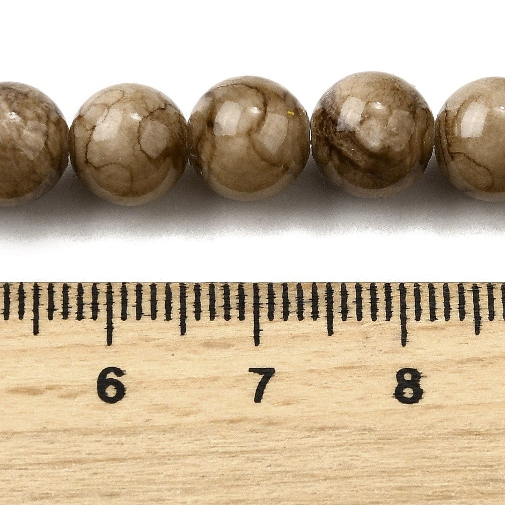 Runde Striped Stenperler – Farvet Coffee (8mm, Streng) - Uniq Perler - 116121