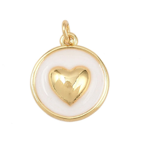 Rundt Hjerte Vedhæng – Emalje 18K Forgyldt Langtidsholdbar (16.5mm) - Uniq Perler - 117658