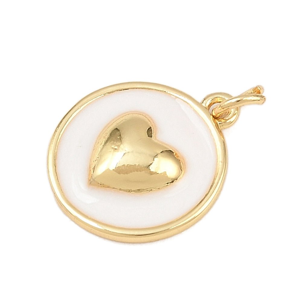Rundt Hjerte Vedhæng – Emalje 18K Forgyldt Langtidsholdbar (16.5mm) - Uniq Perler - 117658
