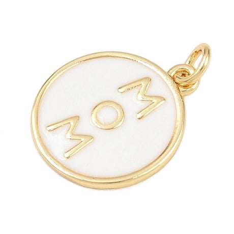 Rundt MOM Vedhæng – Emalje 18K Forgyldt Langtidsholdbar (16.5mm) - Uniq Perler - 117660