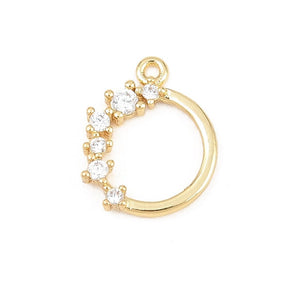 Rundt Ring Vedhæng Med Kubiske Zirkonia – 18K Forgyldt Messing (12x10x2mm) - Uniq Perler - 118830