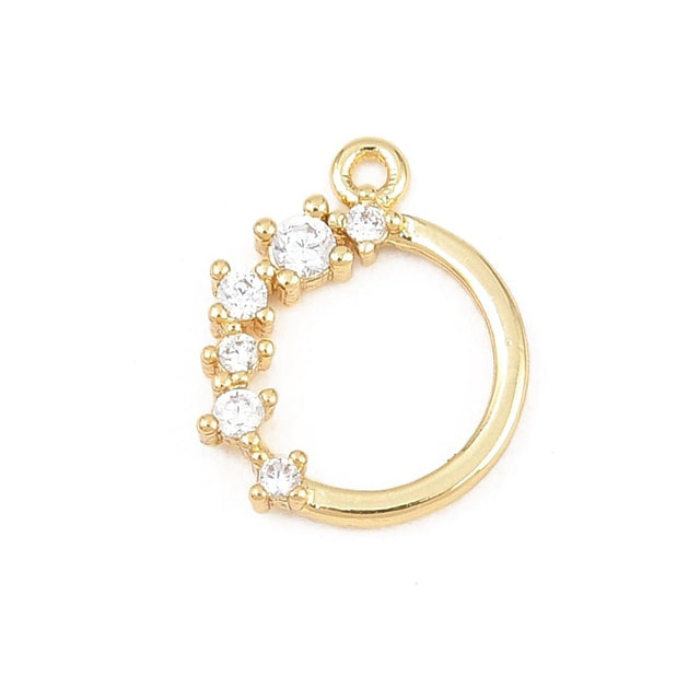 Rundt Ring Vedhæng Med Kubiske Zirkonia – 18K Forgyldt Messing (12x10x2mm) - Uniq Perler - 118830