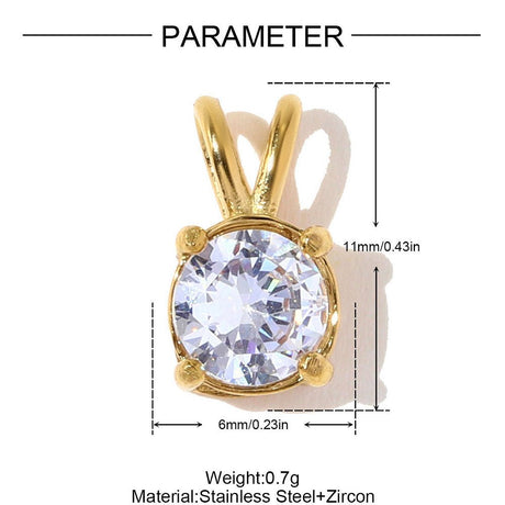 Rund Anhänger aus wasserdichtem Vergoldet Stahl – Zirkonia (11x6mm, 1 Stück) - Uniq Perler - 117424