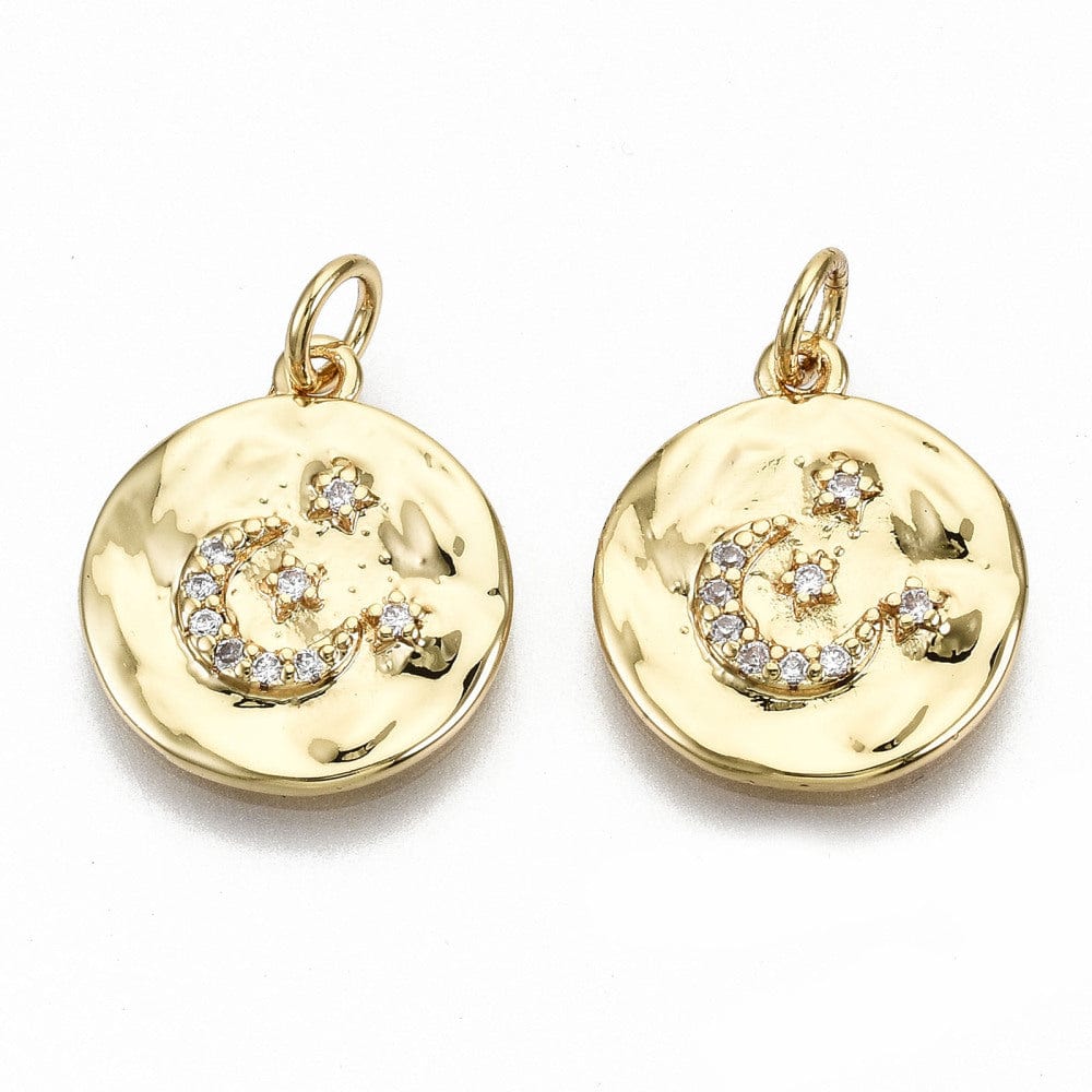 Rundt Vedhæng Med Måne Af Zirkonia Sten, 16K Forgyldt, 17x15x2mm - Uniq Perler - 112977