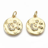 Rundt Vedhæng Med Måne Af Zirkonia Sten, 16K Forgyldt, 17x15x2mm - Uniq Perler - 112977