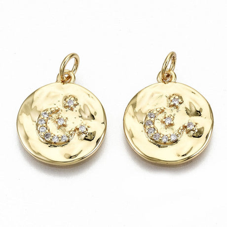 Rundt Vedhæng Med Måne Af Zirkonia Sten, 16K Forgyldt, 17x15x2mm - Uniq Perler - 112977