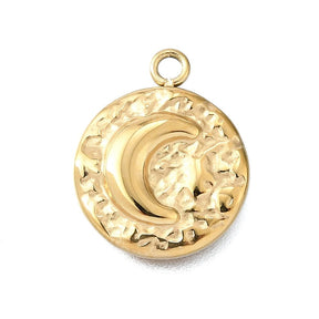 Round Pendant With Moon – Water-resistant 18K Gold-plated (15x12mm) - Uniq Perler - 114607