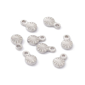 Round Pendant With Pattern, Steel, 6x4mm, 10 Pcs - Uniq Perler - 0000014249