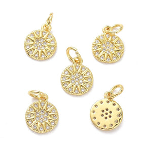 Round Pendant With Sun And Zirconia Stones, 18K Long-Lasting Gold Plated, 11x9x1.5mm - Uniq Perler - 645670
