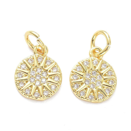 Rundt Vedhæng Med Sol Og Zirkonia Sten, 18K Langtidsholdbar Forgyldt, 11x9x1,5mm - Uniq Perler - 645670