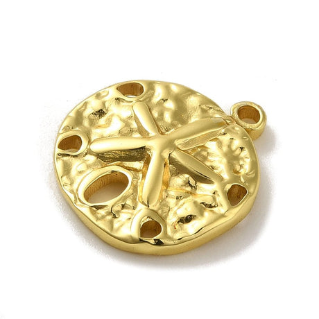 Rundt Vedhæng med søstjerne, Forgyldt Stål, 15x17mm, 2 stk. - Uniq Perler - 113500