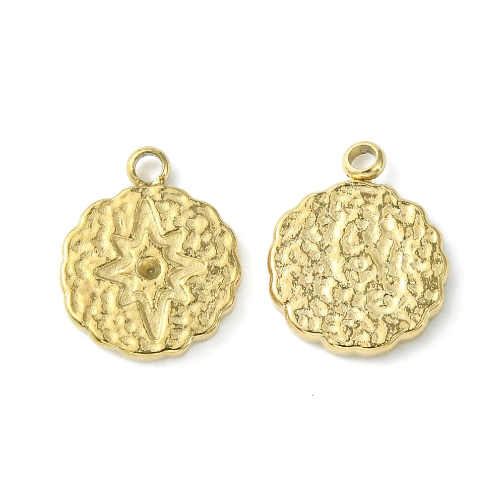 Rundt Vedhæng Med Struktur Og Rhinsten, 14K Forgyldt Stål, (14,5x11,5mm) - Uniq Perler - 1111490376