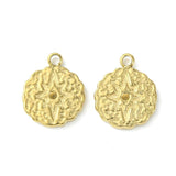 Rundt Vedhæng Med Struktur Og Rhinsten, 14K Forgyldt Stål, (14,5x11,5mm) - Uniq Perler - 1111490376