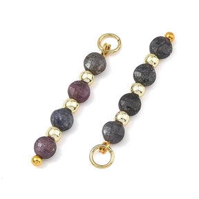 Rundt Vedhæng – Rubin Og Safir, Facetteret, 18K Forgyldt (25x3,8x2,5mm) 2 stk. - Uniq Perler - 124016