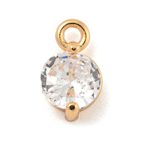 Round Cubic Zirconia Pendant, Clear, Gold-plated, 8.5x5mm, 2 pcs. - Uniq Perler - 113787