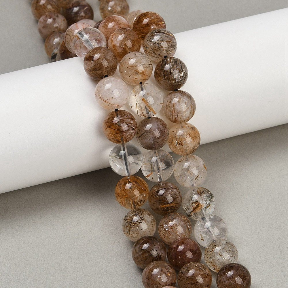 Rutileret kvarts – Sort Guld Rutileret, Runde (10mm) - Uniq Perler - 