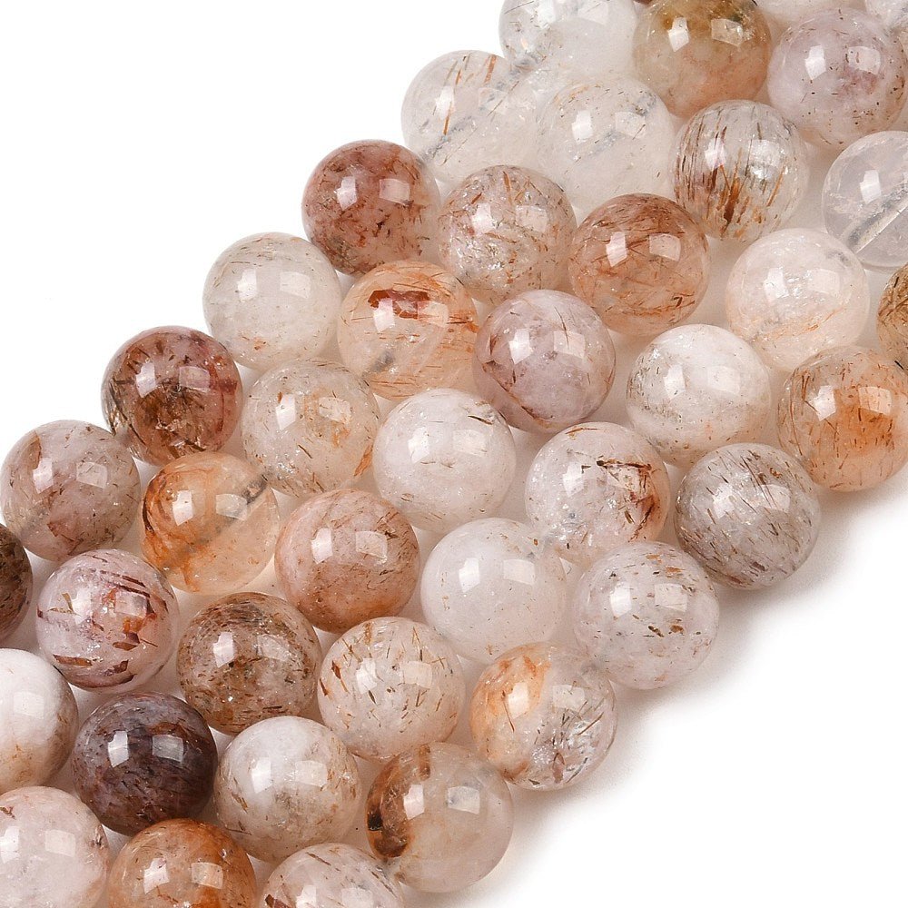 Rutileret Kvarts – Sort Guld Rutileret, Runde (10mm) - Uniq Perler - 