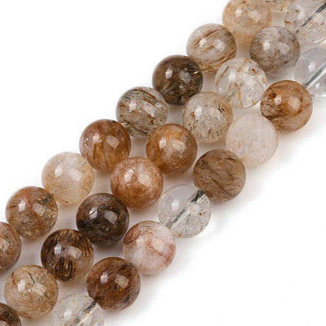 Rutileret kvarts – Sort Guld Rutileret, Runde (10mm) - Uniq Perler - 